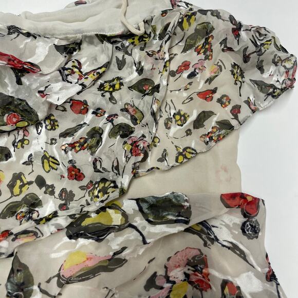 Jason Wu Dress Womens 4 Grey Painterly Cream Floral Printed Midi Tiered Silk - Picture 15 of 16